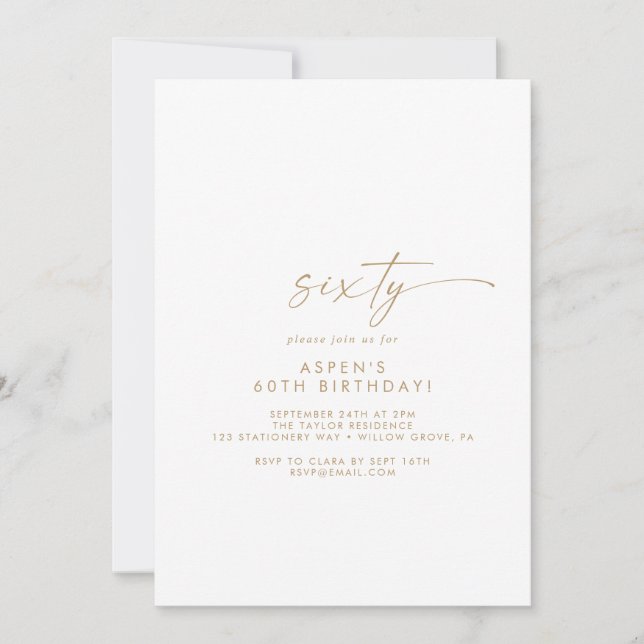 Modern Gold Script 60th Birthday Party Invitation (Front)