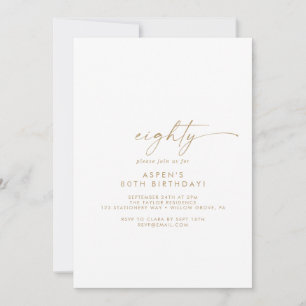 Modern Gold Script 80th Birthday Party Invitation