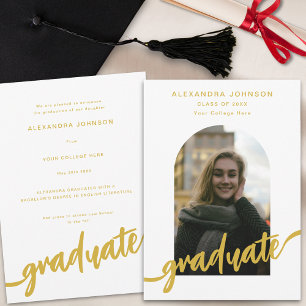 Modern Gold Script Arch Photo Graduation Announcement
