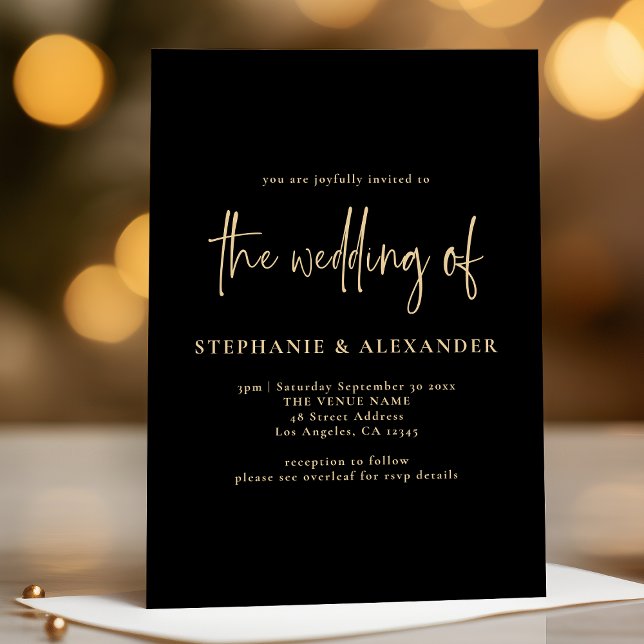 Modern Gold Script Black QR Code Wedding  Invitation (Creator Uploaded)