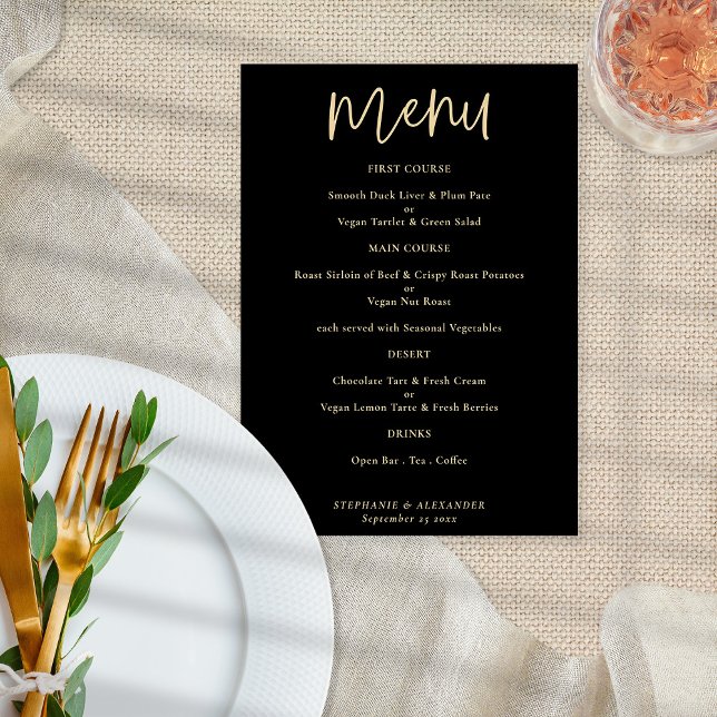 Modern Gold Script Black Wedding Menu Poster (Creator Uploaded)