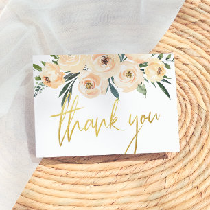 Modern Gold Script Blush Flowers Thank You