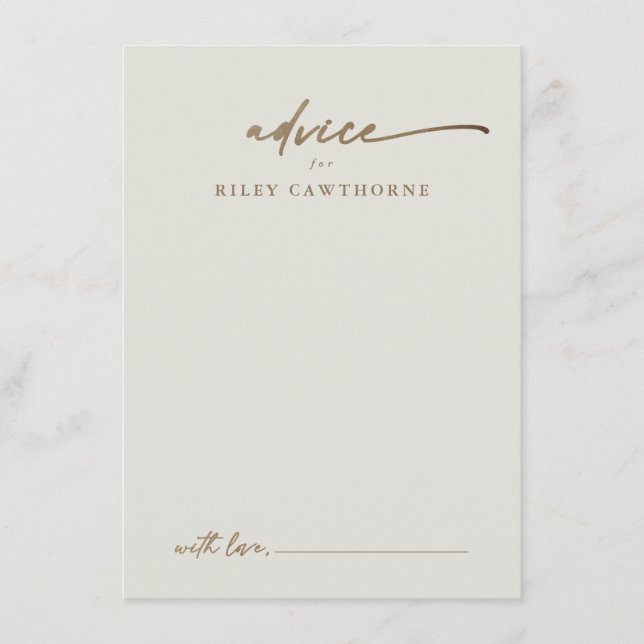 Modern Gold Script Boho Wedding Advice Card (Front)