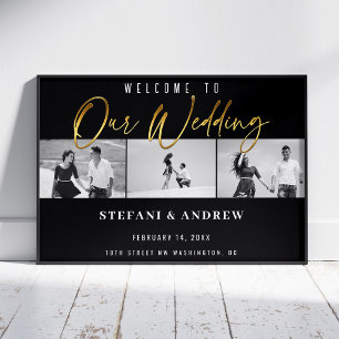 Modern Gold Script BW Photo Elegant Wedding Poster