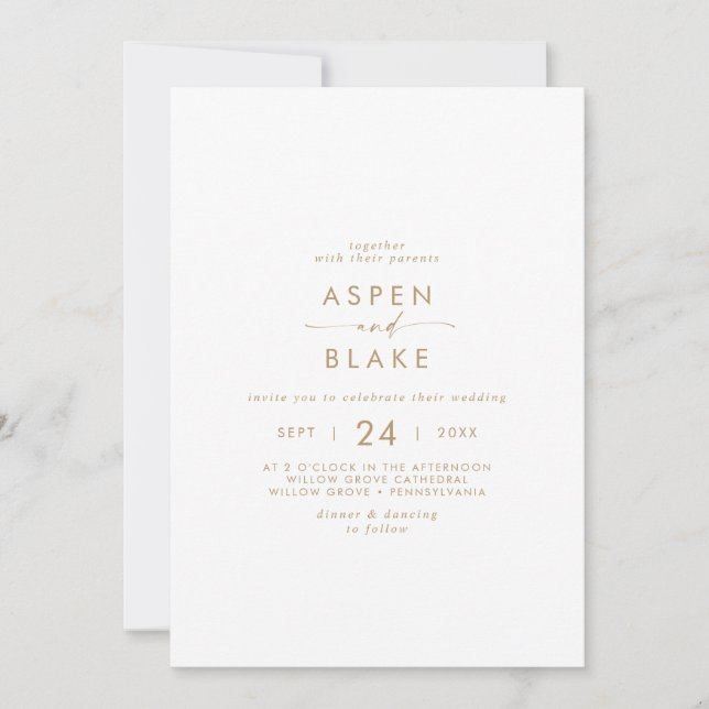 Modern Gold Script Casual Wedding Invitation (Front)