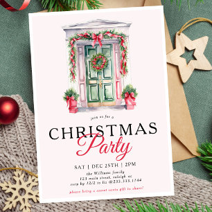 Modern Gold Script Christmas Door Party Invitation
