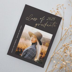 Modern Gold Script Class of 2024 Photo Graduation  Invitation