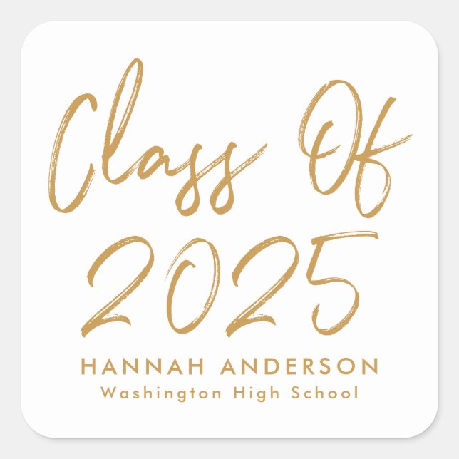Modern Gold Script Class of 2025 Graduation Square Sticker (Front)
