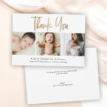 Modern Gold Script Custom 3 photo Baby Thank You Card<br><div class="desc">Introducing our "Modern Gold Script Custom 3 Photo Baby Shower Thank You Card" – a chic and heartfelt way to express your gratitude. This thank you card features modern gold script typography and space for three custom photos, adding a personal touch to your message of thanks. Personalise your thank you...</div>