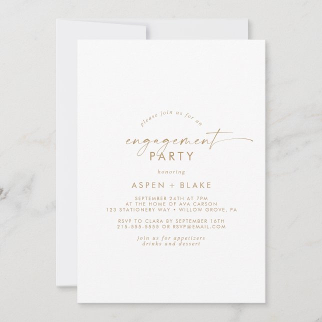 Modern Gold Script Engagement Party Invitation (Front)
