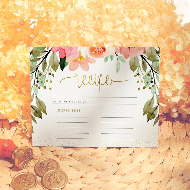 Modern Gold Script & Flowers Bridal Shower Recipe  (Creator Uploaded)
