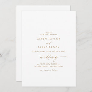Modern Gold Script Front and Back Wedding Invitation