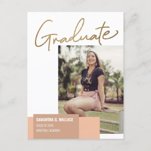 Modern Gold script Graduate Photo Announcement Postcard