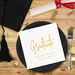 Modern Gold Script Graduation Party Custom Napkin