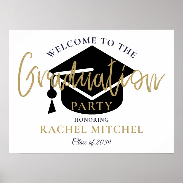 Modern Gold Script Graduation Party Welcome Sign (Front)