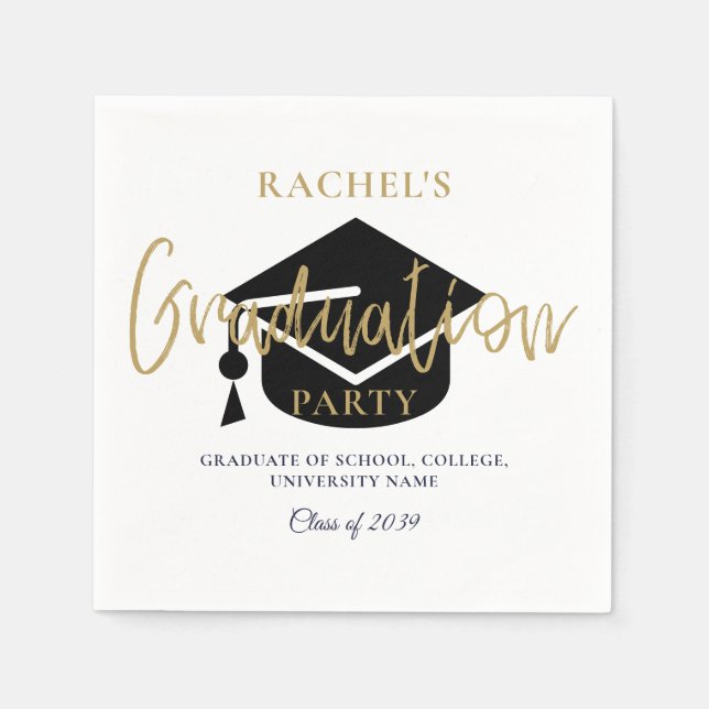 Modern Gold Script Graduation Party Welcome Sign Napkin (Front)