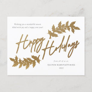 Modern Gold Script Happy Holidays Business Holiday Postcard