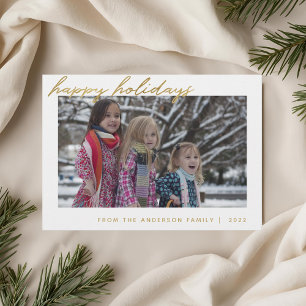 Modern Gold Script Happy Holidays Family Photo Holiday Card