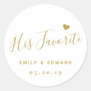Modern Gold Script His Favourite Wedding Favour Classic Round Sticker