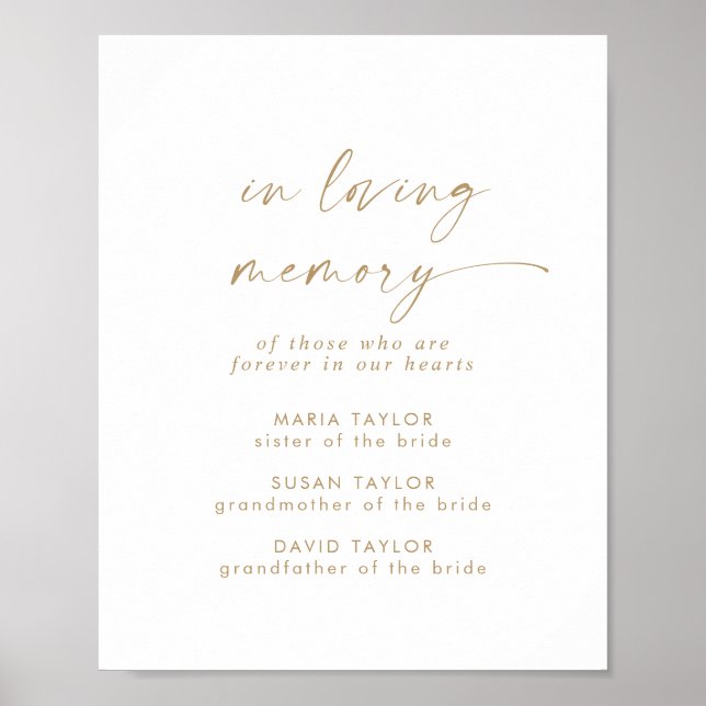 Modern Gold Script In Loving Memory Memorial Poster (Front)
