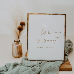 Modern Gold Script Love Is Sweet Wedding Sign