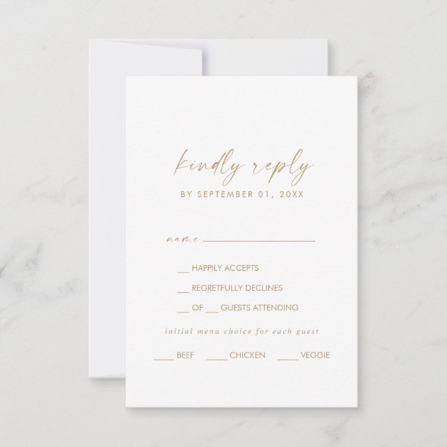 Modern Gold Script Menu Choice RSVP Card (Front)
