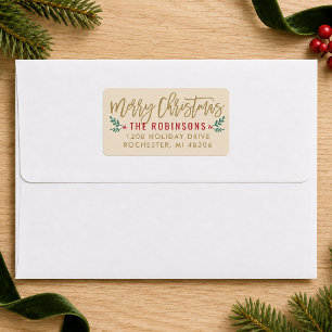 Modern Gold Script Merry Christmas Address Label