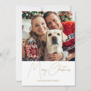 Modern Gold Script Merry Christmas Photo  Holiday Card