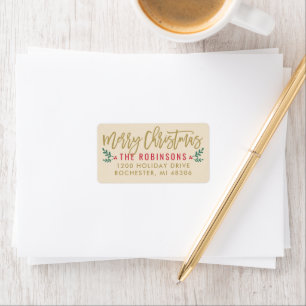 Modern Gold Script Merry Christmas Return Address Label