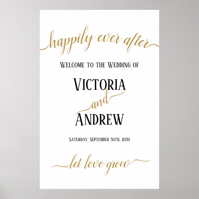 Modern Gold Script Minimal Wedding Poster (Front)
