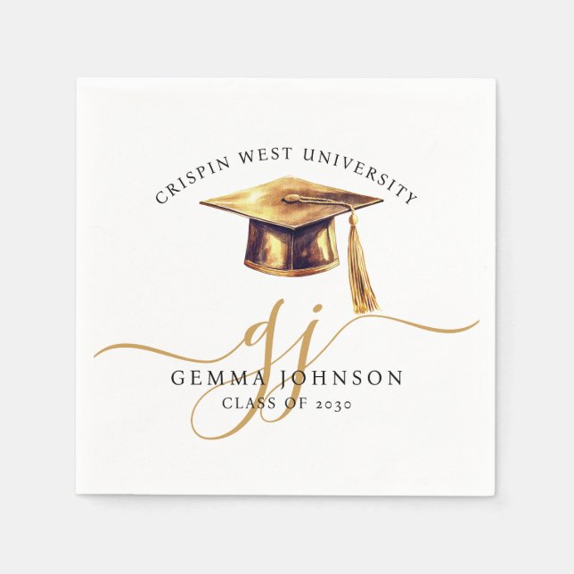Modern Gold Script Minimalist Graduation Napkin (Front)