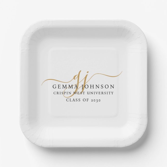Modern Gold Script Minimalist Graduation Paper Plate (Front)