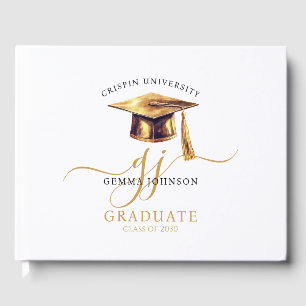Modern Gold Script Minimalist Graduation Party  Guest Book