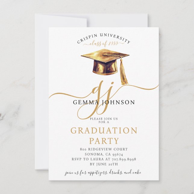 Modern Gold Script Minimalist Graduation Party  In Invitation (Front)