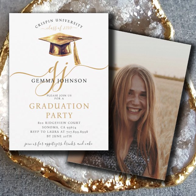 Modern Gold Script Minimalist Graduation Party  In Invitation (Creator Uploaded)