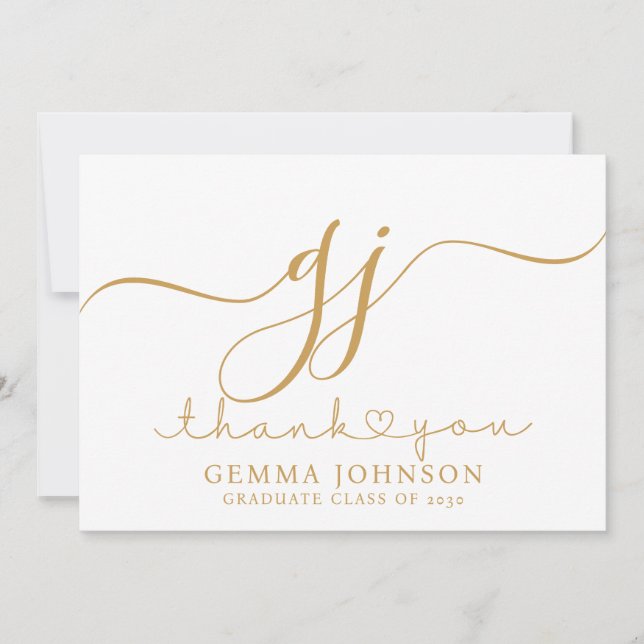 Modern Gold Script Minimalist Graduation Thank You Card (Front)