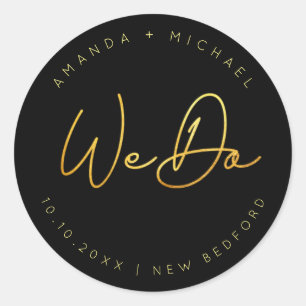 Modern Gold Script Minimalist Wedding Classic Round Sticker