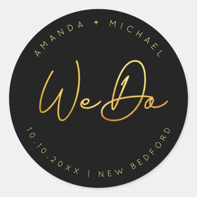 Modern Gold Script Minimalist Wedding Classic Round Sticker (Front)