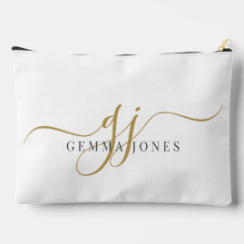 Modern Gold Script Monogram Initials Accessory Pouch
