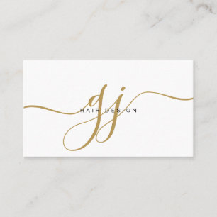 Modern Gold Script Monogram Initials Hair Stylist Business Card