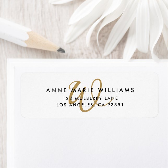 Modern Gold Script Monogram Return Address Label (Insitu)