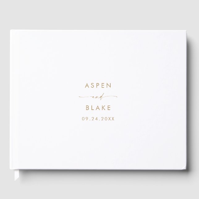 Modern Gold Script Monogram Wedding Guest Book (Front)