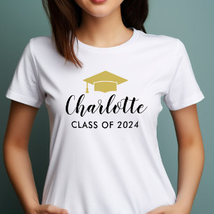 Modern Gold Script Name Grad Cap 2026 T-Shirt