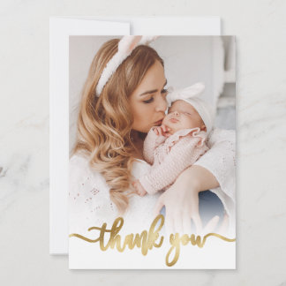 Modern Gold Script Newborn Baby Photo Thank You