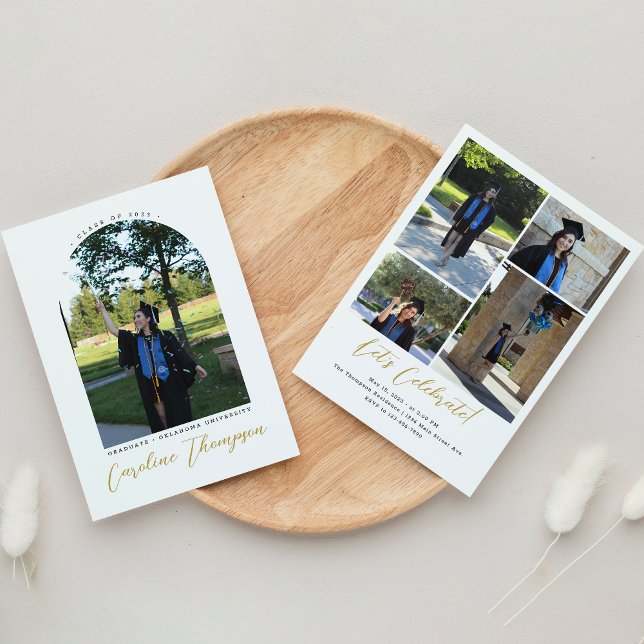 Modern Gold Script Photo Arch & Collage Graduation Invitation (Creator Uploaded)