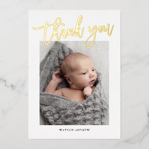 Modern Gold Script Photo Baby Thank You