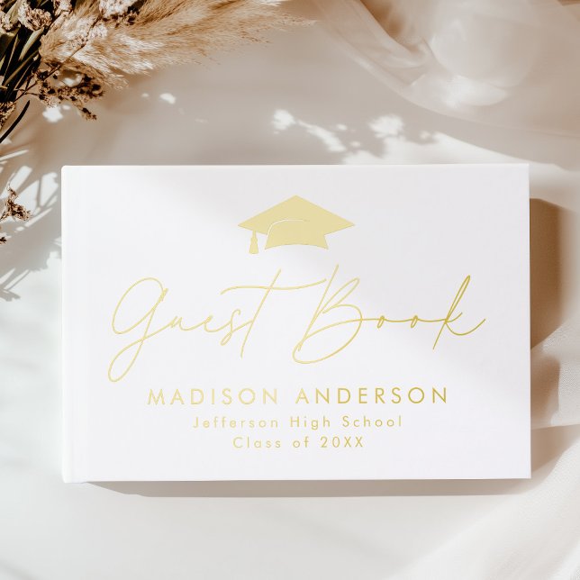 Modern Gold Script Photo Graduation Guest Book (Creator Uploaded)