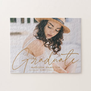 Modern Gold Script Photo Graduation Jigsaw Puzzle