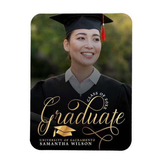 Modern Gold Script Photo Graduation Magnet (Vertical)