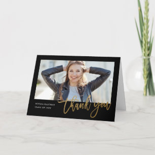 Modern Gold Script Photo Graduation Thank You Card